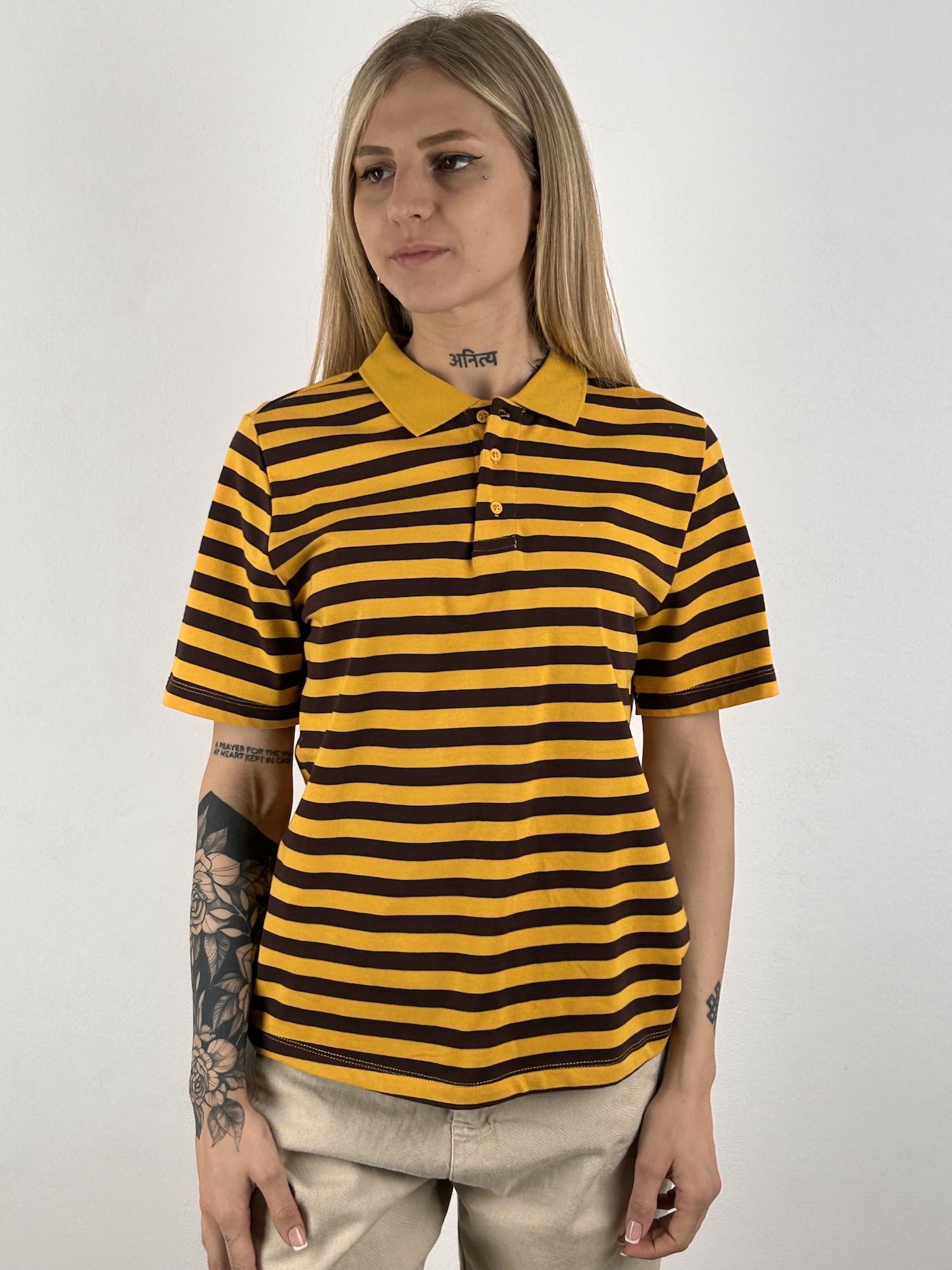 polo cotone  ocra righe vista frontale ocra