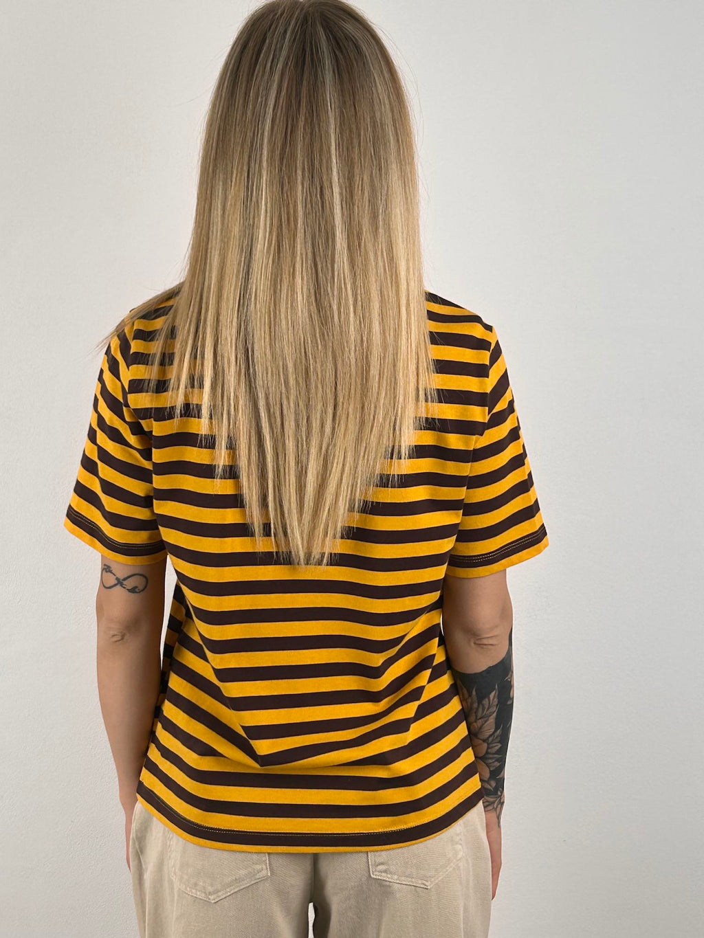 polo cotone righe vista retro Ocra