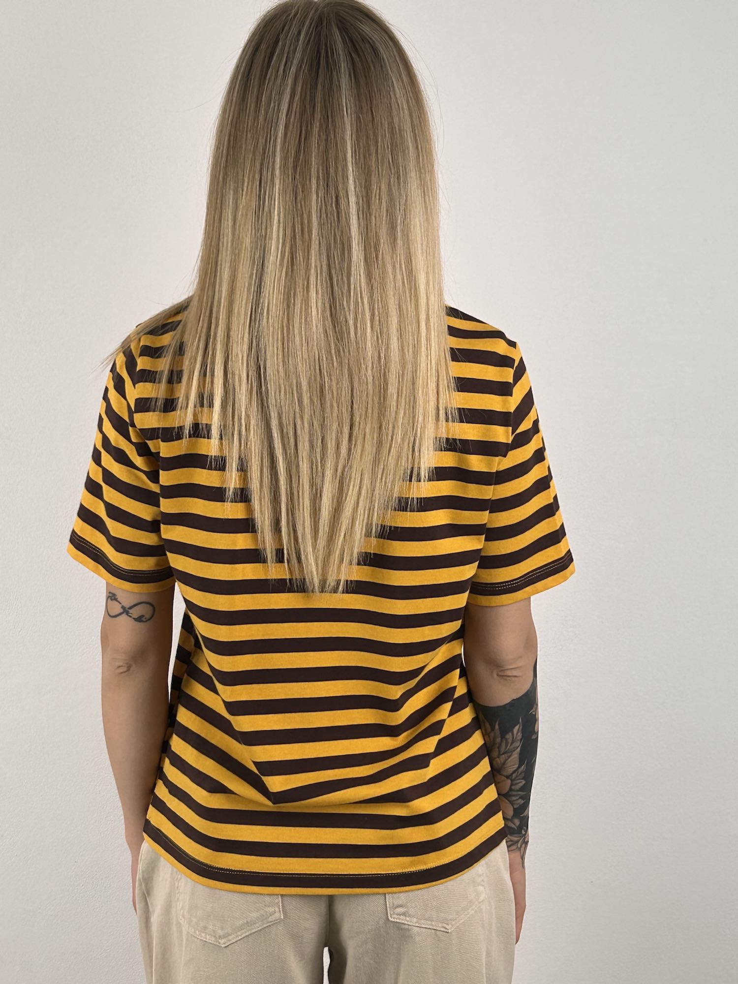 polo cotone righe vista retro Ocra