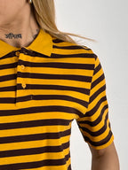polo cotone righe vista dettaglio tessuto ocra