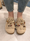 Sabot con frange – scarpa donna sabot con dettaglio frange, stile boho chic