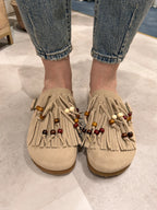 Sabot con frange – scarpa donna sabot con dettaglio frange, stile boho chic