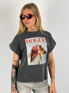 T-shirt in cotone grigio con stampa cane - vista frontale 