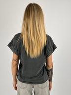 T-shirt in cotone grigio con stampa cane - vista retro 