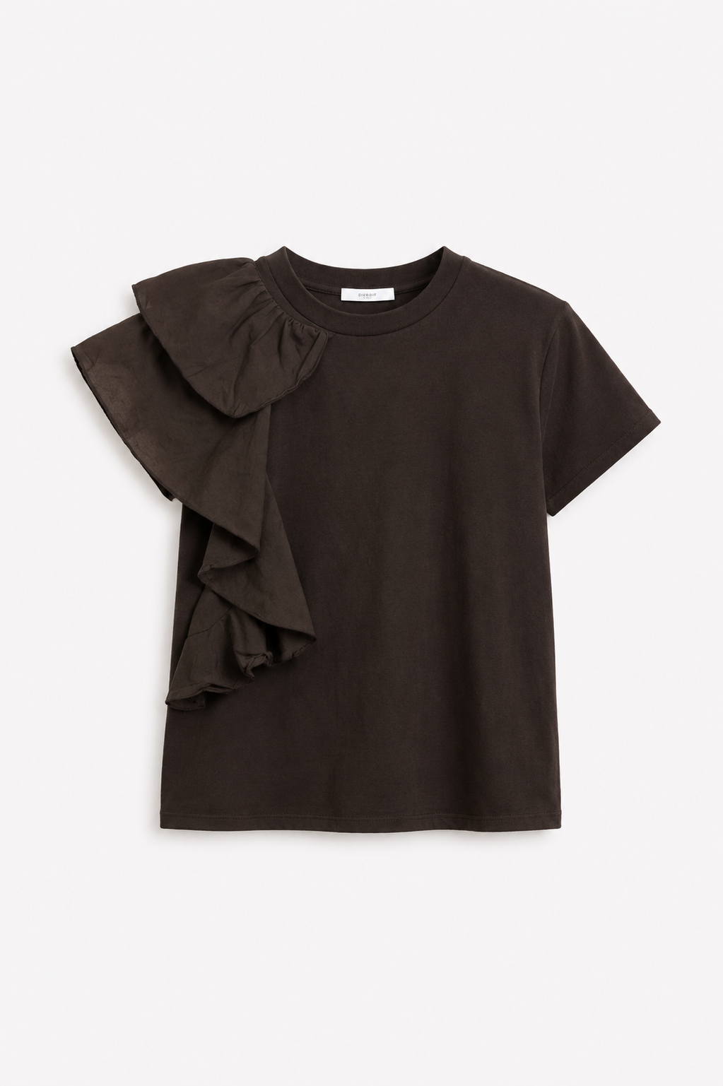 T-shirt donna marrone con dettaglio volant laterale - immagine gost