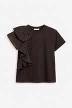 T-shirt donna marrone con dettaglio volant laterale - immagine gost
