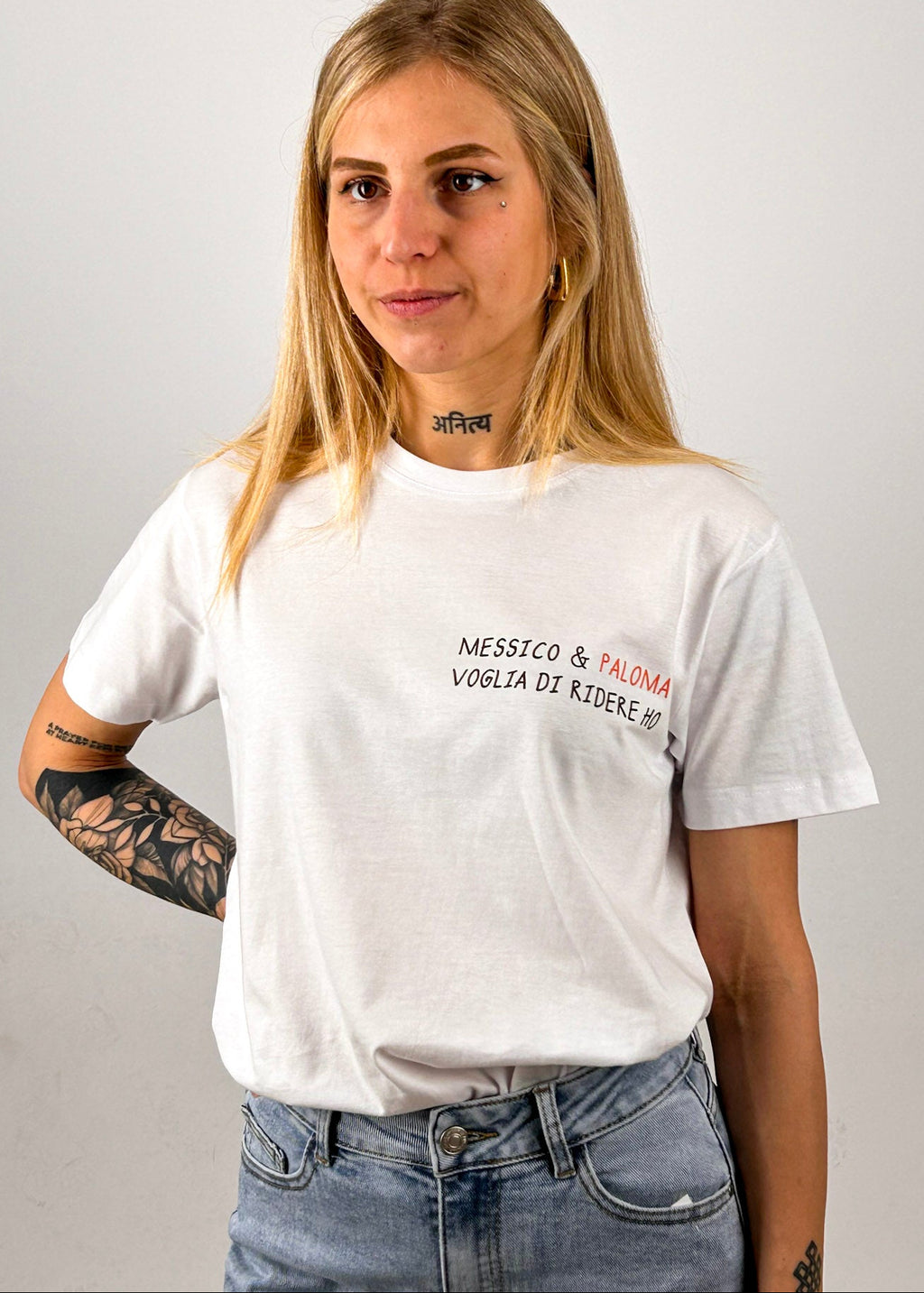 t-shirt donna hangard lab "messico 6 paloma voglia di ridere ho" cotone organico. portata dentro