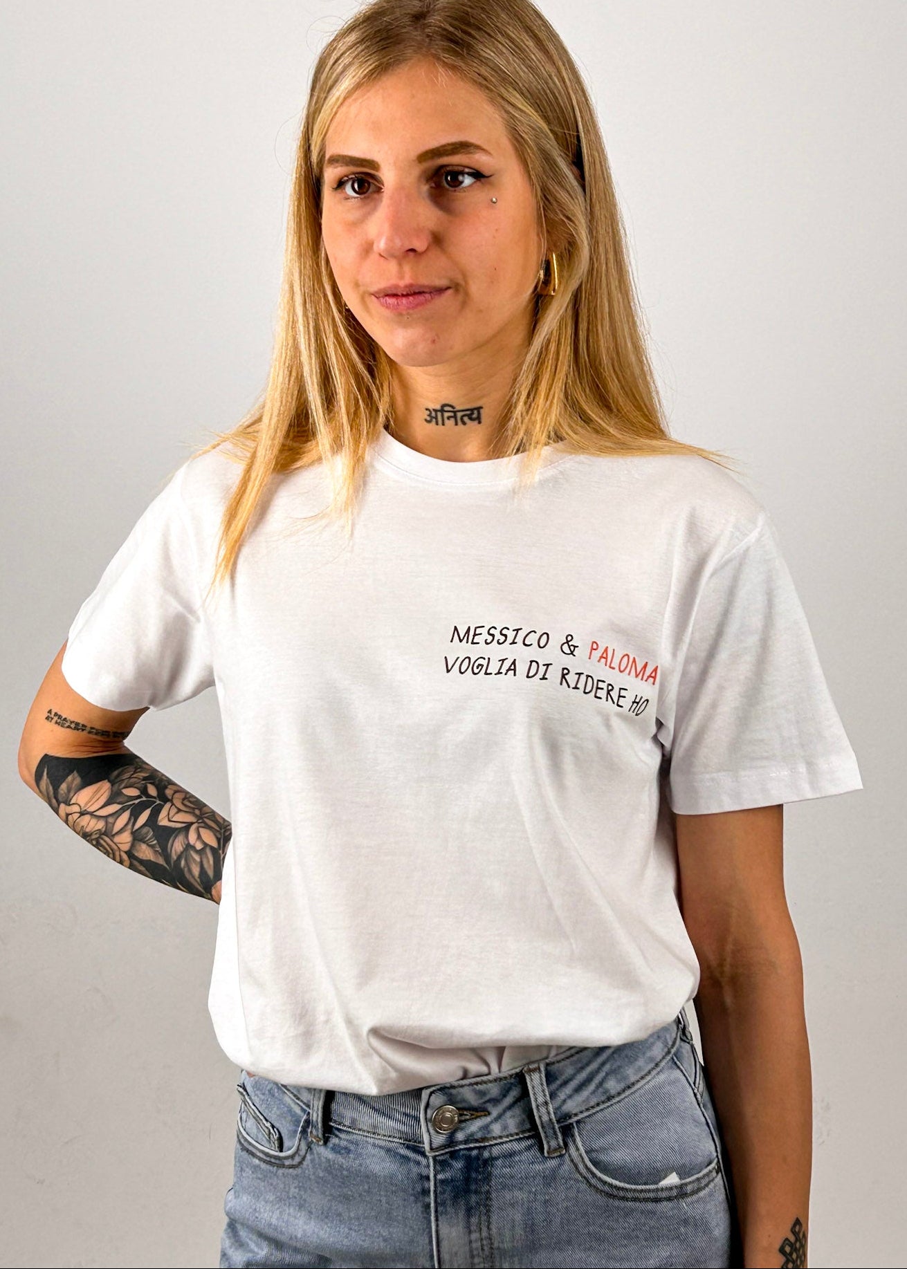 t-shirt donna hangard lab "messico 6 paloma voglia di ridere ho" cotone organico. portata dentro